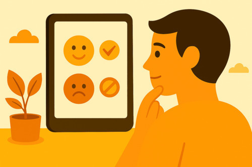 Young user thoughtfully choosing which digital content to access, promoting healthier online habits.