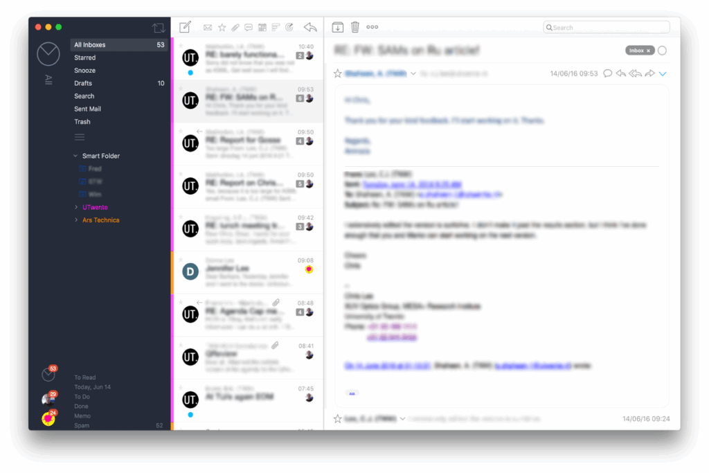 This image shows the airmail app, featured in our article on the best email clients for Mac.
