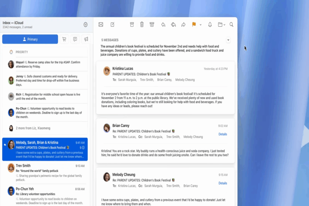 This image shows the apple mail app, featured in our article on the best email clients for Mac.