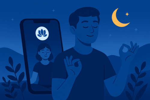 Illustration of the habit “mindfulness and meditation apps” to support focus and digital wellbeing.