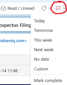 This is a screenshot of Flag Emails for Follow-Up in outlook for the article: How to Organize Emails in Outlook: 5 Tips
