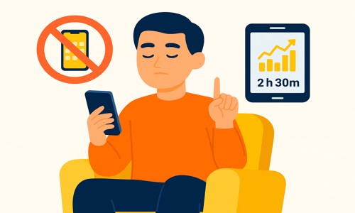 Phone Detox visual of a person limiting smartphone checks and tracking screen time to reduce digital overload