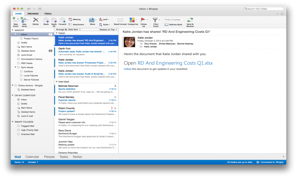 This is a screenshot of microsoft outlook, one of the top email clients for Mac.