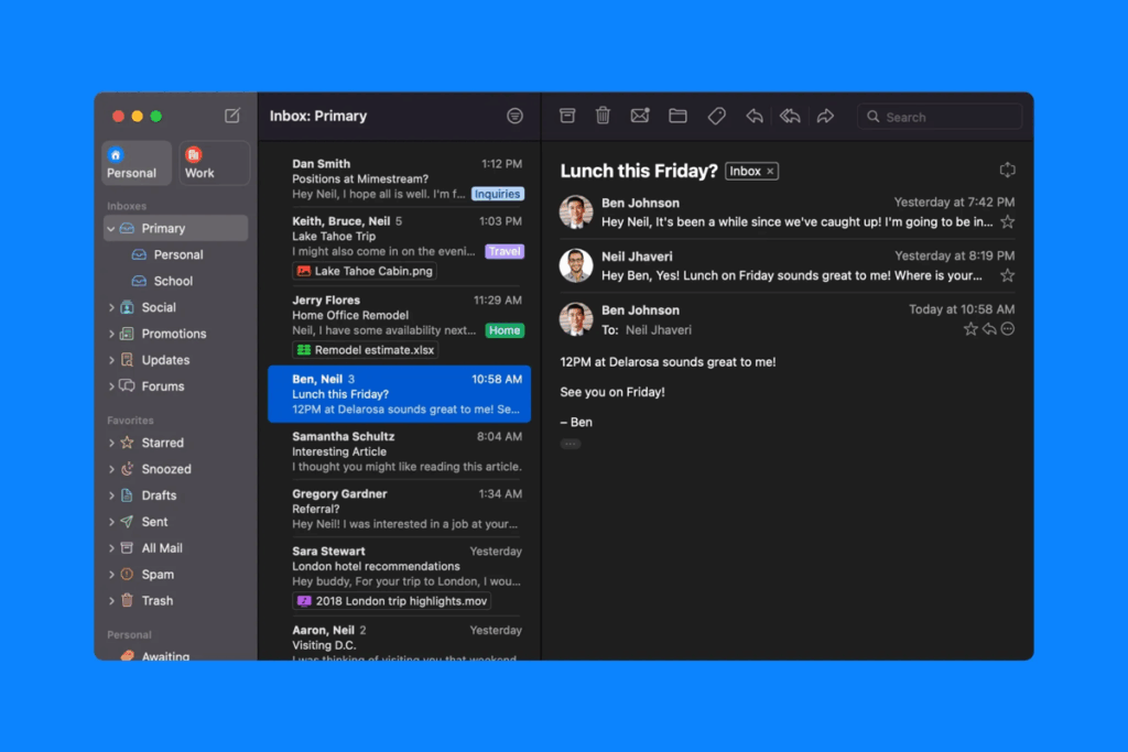 This image shows the mimestream app, featured in our article on the best email clients for Mac.
