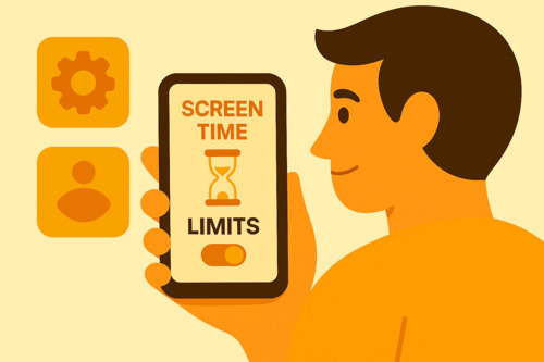 Person using smartphone settings to manage app time limits and digital wellbeing preferences.