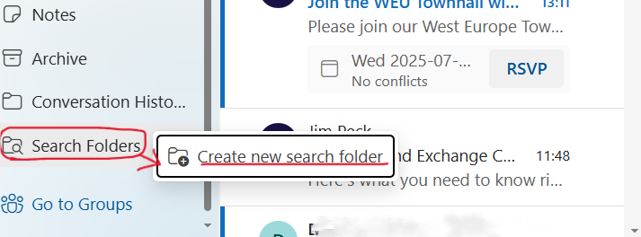 This screenshot shows Step 1 of how to organize your folders in Outlook.