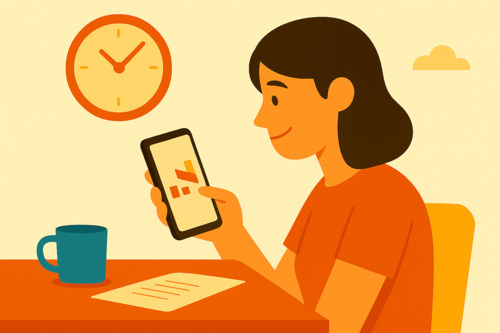 A young person sitting on a couch, checking the time on a smartphone with a clock icon on screen, illustrating the concept of setting scheduled times for screen use to reduce screen time.