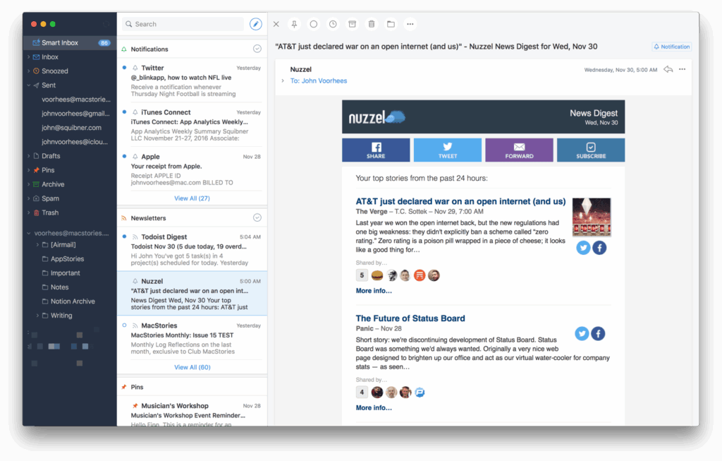 This is a screenshot of Spark, one of the top email clients for Mac.