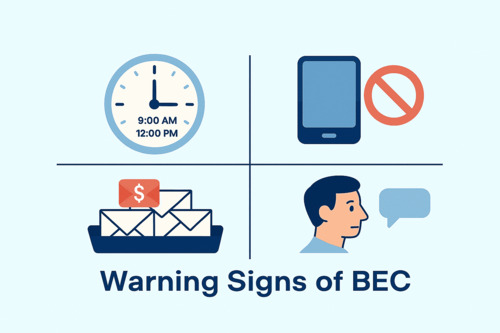 This is a screenshot that shows the warning signs of the BEC for the article: What Is Business Email Compromise? How to Spot and Stop