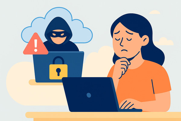 This is a picture of a lady looking at a pc for the article: Email Security Best Practices: 10 Simple Ways to Protect Your Inbox