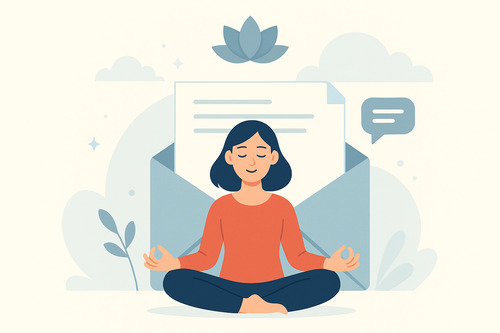 Illustration of a person practicing healthy digital balance habits by setting boundaries, represented through calm and mindful posture in a minimalist style.