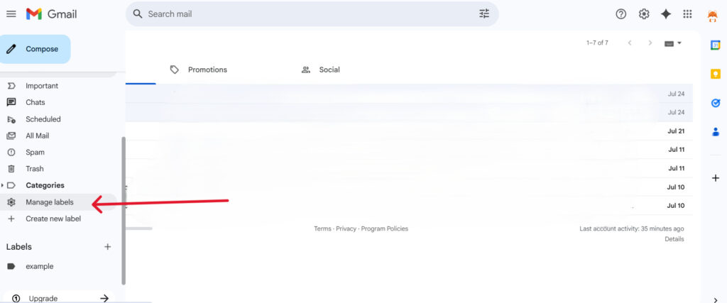 This is a screenshot of the second step in deleting Gmail labels on desktop for the article How to Delete Folders in Gmail Quickly and Safely
