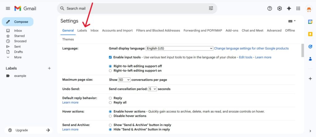 This is a screenshot of the second step on how to remove a label on gmail