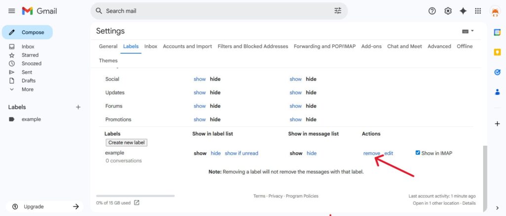 This is a screenshot of the third step on how to remove a label on gmail