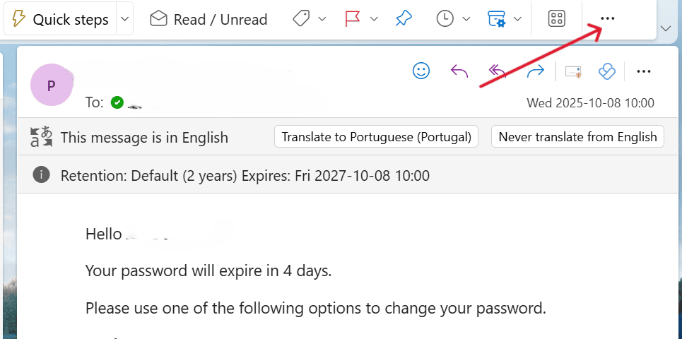 This is a screenshot of the first step on how to block emails in outlook