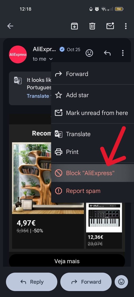 This is a screenshot of the second step on how to delete emails on gmail app for the article How to Block Emails on Gmail (Web and Mobile Guide)