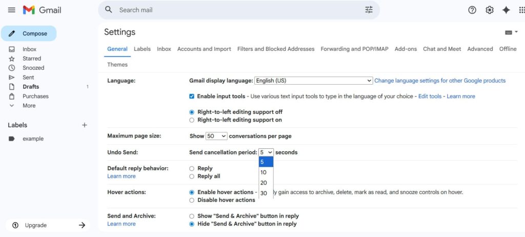 This is a screenshot of the third step on How to Cancel an Email in Gmail