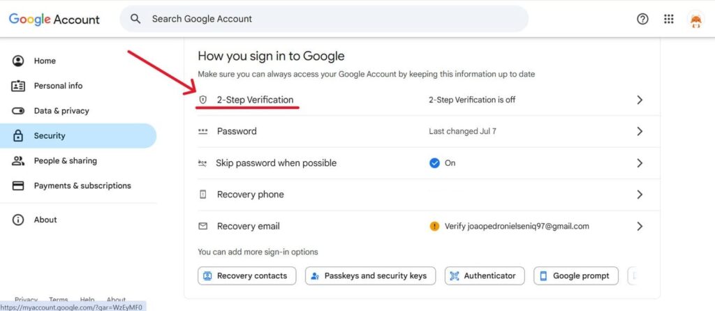 This is a screenshot on how to disable 2 step verification account on gmail for the article How to Turn Off 2-Step Verification in Gmail Safely