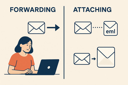 Visual comparison showing when to forward an email versus when to attach an email in Gmail for the article How to Attach an Email in Gmail (Step-by-Step Guide)