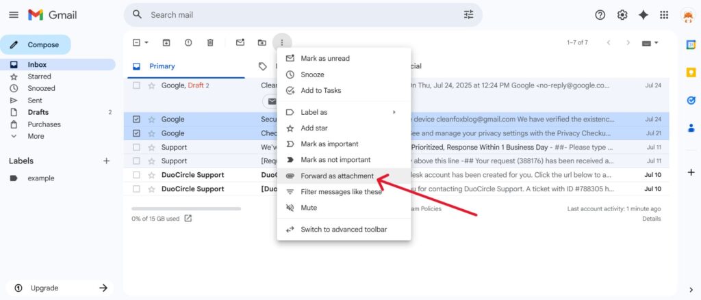 Thats a screenshot of the second step on how to create a new message with an attached email