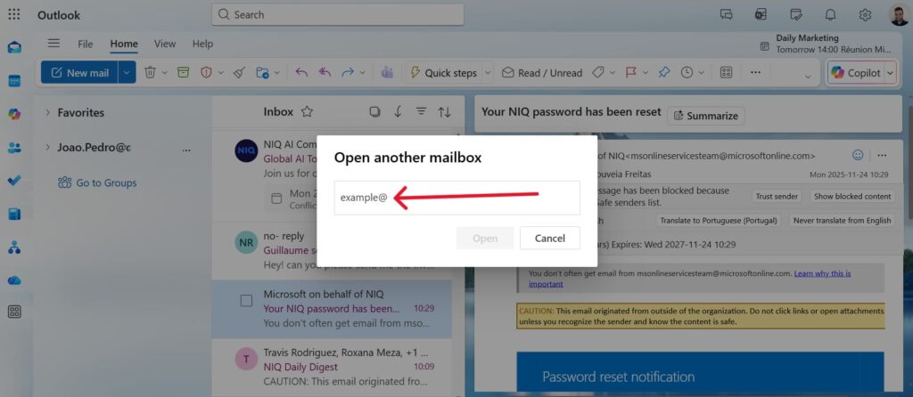 This is a screenshot of the third step on How to Add a Shared Inbox in Outlook in web
