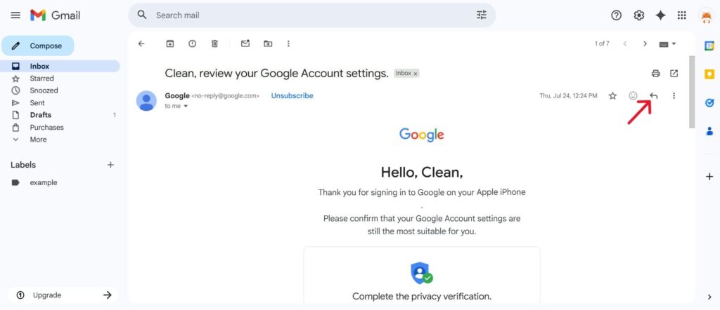 This is a screenshot of the first step on how to use the Pop out reply for the article How to Attach an Email in Gmail (Step-by-Step Guide)