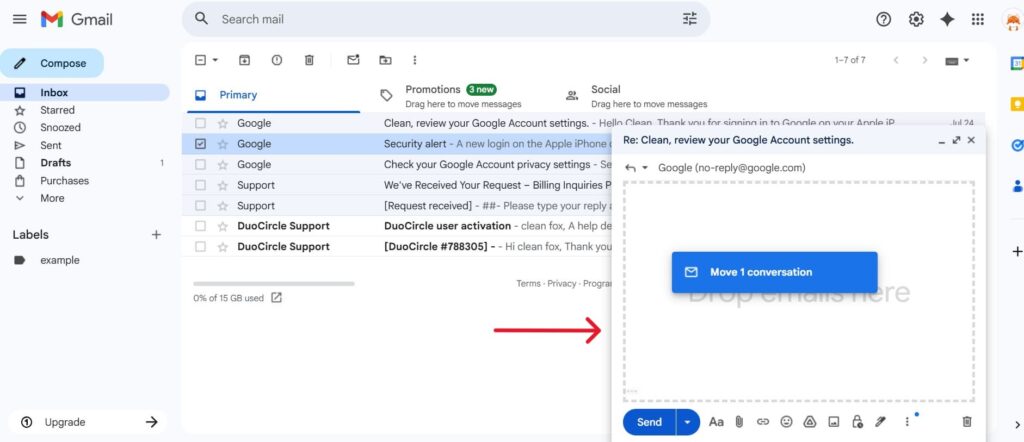 This is a screenshot of the third step on how to use the Pop out reply for the article How to Attach an Email in Gmail (Step-by-Step Guide)
