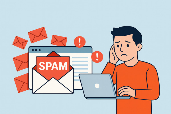 why-am-i-getting-so-many-spam-emails Illustration of a person overwhelmed by spam emails representing why am I getting so many spam emails