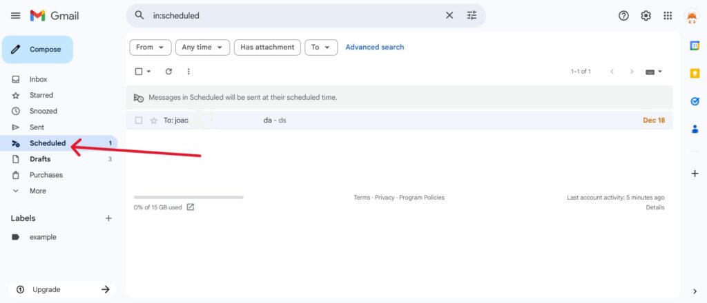 This is a screenshot on how to manage scheduled emails for the article How to Schedule an Email in Gmail (Desktop + Mobile Guide)