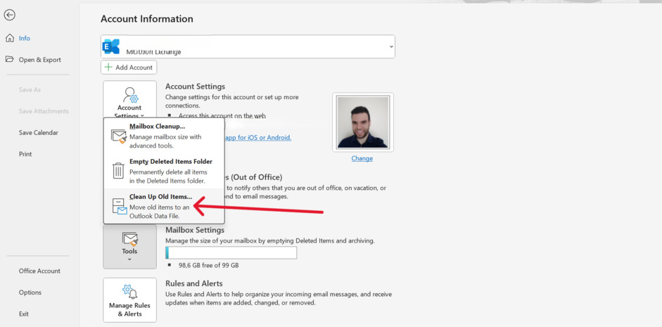 This screenshot shows the third step of manual archiving in Outlook for the article “How to Archive Emails in Outlook (Auto-Archive + Manual Guide).”