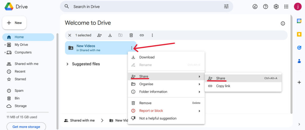 This is a screenshot on how to share a folder in google drive for the article : How to Send a Folder by Email (Gmail, Outlook, iPhone, Android)