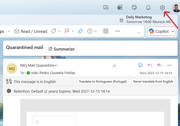 This is a screenshot showing the first step to view the blocked senders list in Outlook.