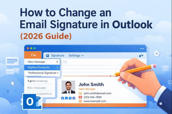 How to change an email signature in Outlook on desktop and web, showing the signature editor and editing options in 2026