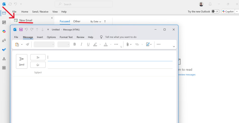 This is a screenshot of the first step on how to hiw to schedule an email in outlook desktop for the article How to Schedule an Email in Outlook (Desktop & Web Guide)