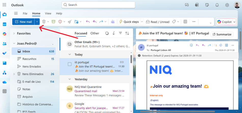 This is a screenshot of the first step on how to hiw to schedule an email in outlook online for the article How to Schedule an Email in Outlook 