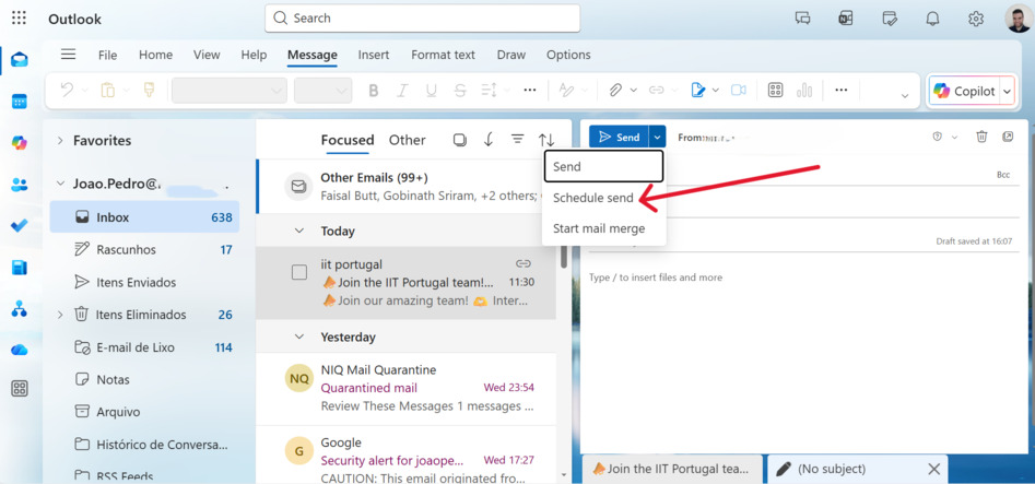 This is a screenshot of the second step on how to hiw to schedule an email in outlook online for the article How to Schedule an Email in Outlook 