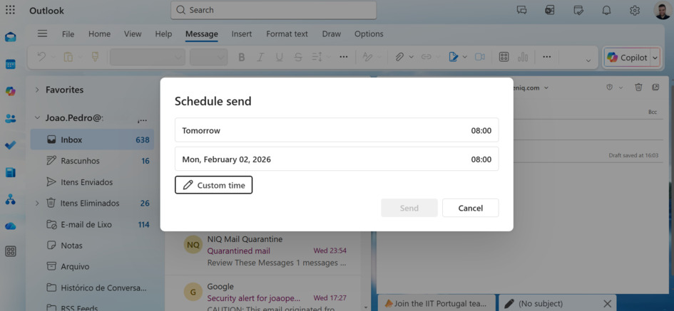 This is a screenshot of the third step on how to hiw to schedule an email in outlook online for the article How to Schedule an Email in Outlook 