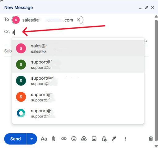 This is a screenshot of the second step on how to put CC in email for the article :What Is CC in Email? How It Works, When to Use It, and Examples
