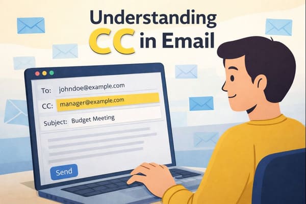 Illustration explaining what CC in email means, showing how the CC field works, when to use it, and practical examples in an email client interface for the article: What Is CC in Email? How It Works, When to Use It, and Examples