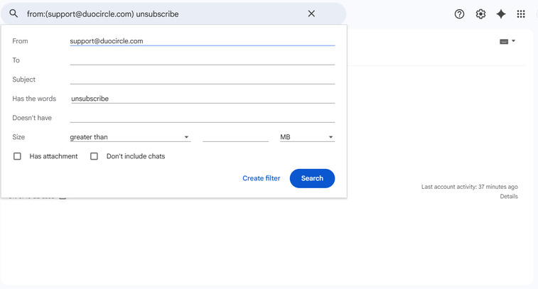 This is the third step in creating custom filters for incoming emails using Gmail’s Subscription Manager.