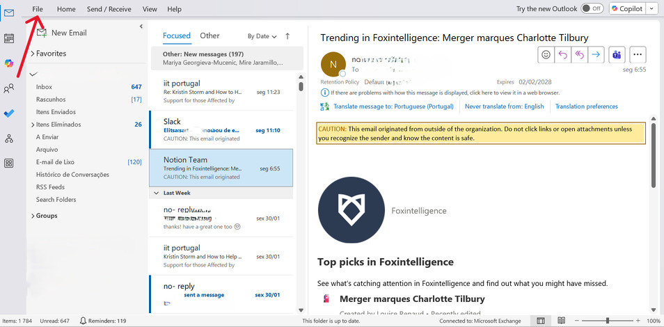 This is a screenshot showing the first step to save an email as a PDF in outlook for the article How to Save an Email as a PDF